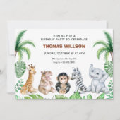 Niedliche Safaritiere Geburtstag Einladung (Vorderseite)