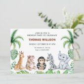 Niedliche Safaritiere Geburtstag Einladung (Stehend Vorderseite)