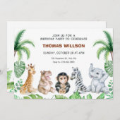 Niedliche Safaritiere Geburtstag Einladung (Vorne/Hinten)