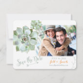 Niedliche Sage Succulents Hochzeitsstichtstoff Fot Save The Date (Vorderseite)