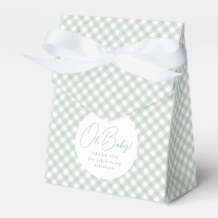 Niedliche Salbei-Gingham-neutrale Babydusche Geschenkschachtel