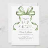 Niedliche Salbei-Grün Bow Gingham Baby Dusche Einladung (Vorderseite)