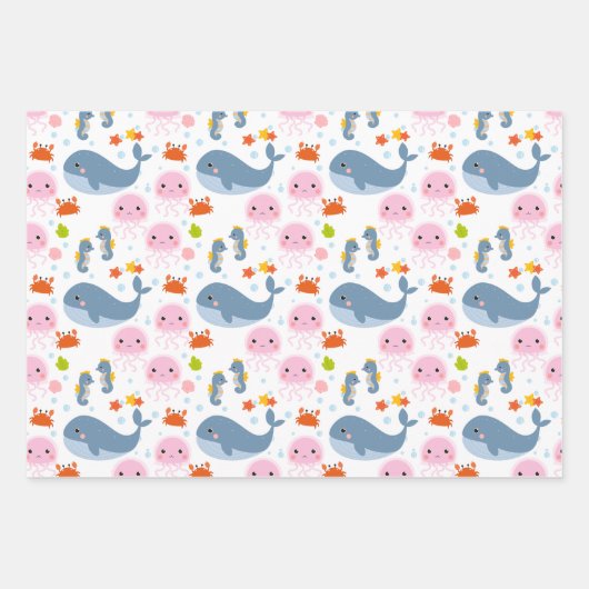 Niedliche Sammlung Meereslebewesen 6 Kunsthandwerk Geschenkpapier Set (Vorderseite 3)