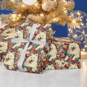 Niedliche Samoyed Floral Malerei Geschenkpapier