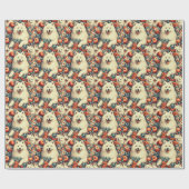 Niedliche Samoyed Floral Malerei Geschenkpapier (Flach)