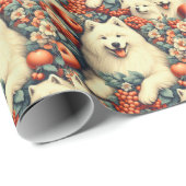 Niedliche Samoyed Floral Malerei Geschenkpapier (Rolleneckpunkt)