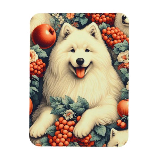 Niedliche Samoyed Floral Malerei Magnet (Vertikal)