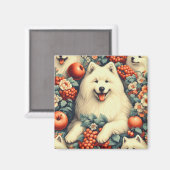 Niedliche Samoyed Floral Malerei Magnet (Vorderseite/Rückseite)
