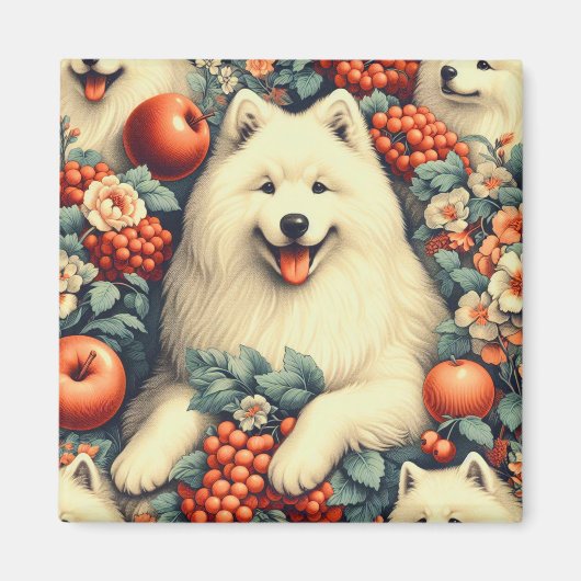 Niedliche Samoyed Floral Malerei Magnet (Vorne)