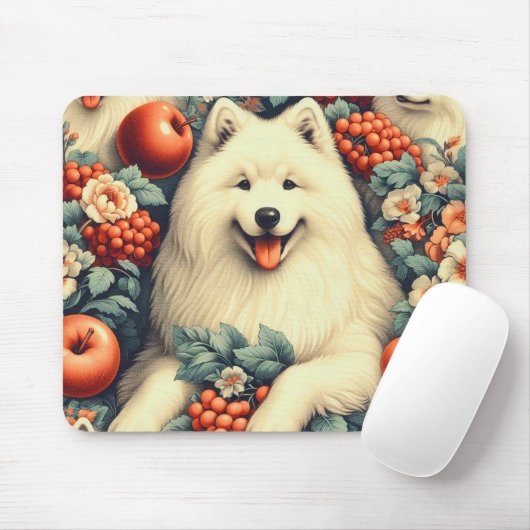 Niedliche Samoyed Floral Malerei Mousepad (Mit Mouse)