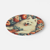 Niedliche Samoyed Floral Malerei Pappteller (Schrägansicht)