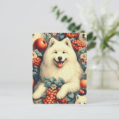 Niedliche Samoyed Floral Malerei Postkarte (Stehend Vorderseite)