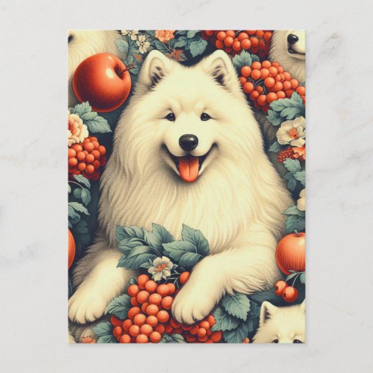 Niedliche Samoyed Floral Malerei Postkarte (Vorderseite)