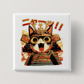 Niedliche Samurai-Katze in Armor Button (Vorderseite)