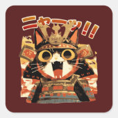 Niedliche Samurai-Katze in Armor Quadratischer Aufkleber (Vorderseite)