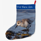 Niedliche Sanderling Sandpiper Strolling Wintry Sh Großer Weihnachtsstrumpf (Rückseite)