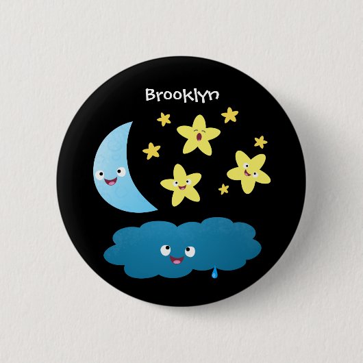 Niedliche Sänger, Mond und Cloud-Cartoon Button (Vorderseite)