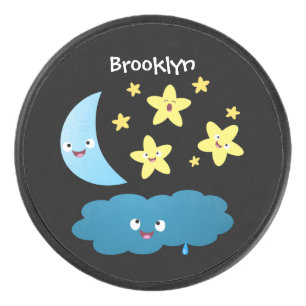 Niedliche Sänger, Mond und Cloud-Cartoon Eishockey Puck