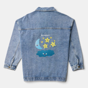 Niedliche Sänger, Mond und Cloud-Cartoon Jeansjacke