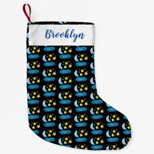 Niedliche Sänger, Mond und Cloud-Cartoon Kleiner Weihnachtsstrumpf