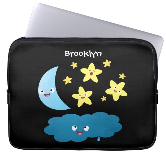 Niedliche Sänger, Mond und Cloud-Cartoon Laptopschutzhülle (Vorderseite)