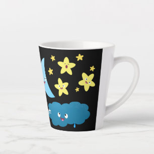 Niedliche Sänger, Mond und Cloud-Cartoon Milchtasse