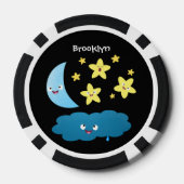 Niedliche Sänger, Mond und Cloud-Cartoon Pokerchips (Rückseite)