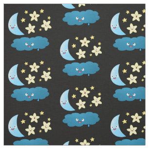 Niedliche Sänger, Mond und Cloud-Cartoon Stoff