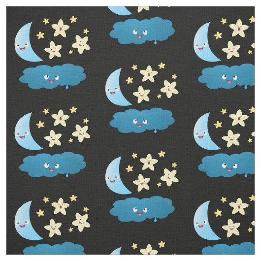 Niedliche Sänger, Mond und Cloud-Cartoon Stoff (Muster)