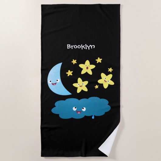 Niedliche Sänger, Mond und Cloud-Cartoon Strandtuch (Vorderseite)