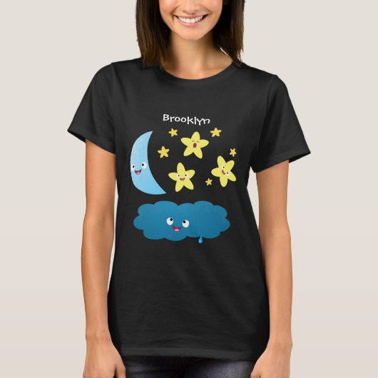Niedliche Sänger, Mond und Cloud-Cartoon T-Shirt (Vorderseite)