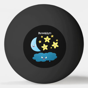 Niedliche Sänger, Mond und Cloud-Cartoon Tischtennisball