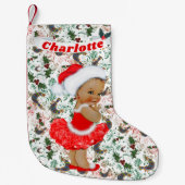 Niedliche Sankt-Baby-Mädchen-ethnische rote grüne Kleiner Weihnachtsstrumpf (Vorderseite)