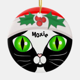 Niedliche Sankttuxedo-Katzen-Weihnachtsverzierung Keramikornament