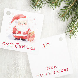 Niedliche Santa Aquarellbild Frohe Weihnachten Geschenkanhänger