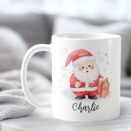 Niedliche Santa Aqucolor-Abbildung Weihnachtsname Kaffeetasse