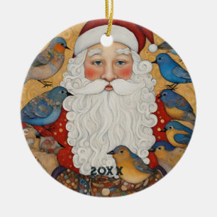 Niedliche Santa Blue Birds Keramik Ornament