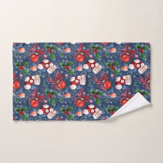 Niedliche Santa Boots Balls Red Holly Berries Weih Badhandtuch Set (Handtuch)