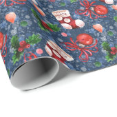 Niedliche Santa Boots Balls Red Holly Berries Weih Geschenkpapier (Rolleneckpunkt)