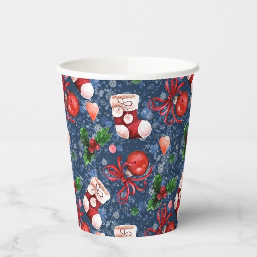 Niedliche Santa Boots Balls Red Holly Berries Weih Pappbecher (Links)