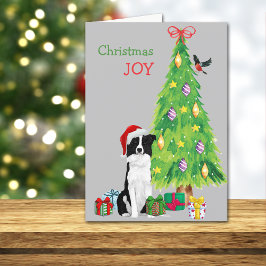 Niedliche Santa Border Collie und Weihnachtsbaum Feiertagskarte