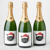 Niedliche Santa Cat Lover Christmas Men Women Kids Schaumweinetikett (Flaschen)