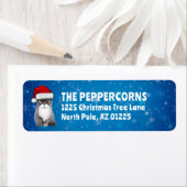 Niedliche Santa Christmas Cat Blue Rücksendeadress (Insitu)