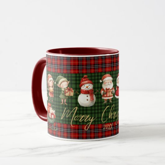 Niedliche Santa Elves Frohe Weihnachten Grüne rote Tasse (Vorderseite Links)