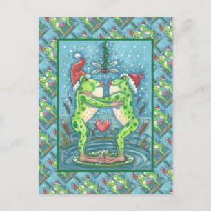 NIEDLICHE SANTA FROGS KISSING UNTER DRAGONFLY MIST POSTKARTE