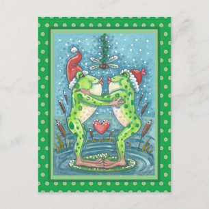 NIEDLICHE SANTA FROGS KISSING UNTER DRAGONFLY MIST POSTKARTE