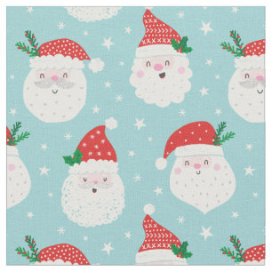 Niedliche Santa Heads auf hellblau Stoff