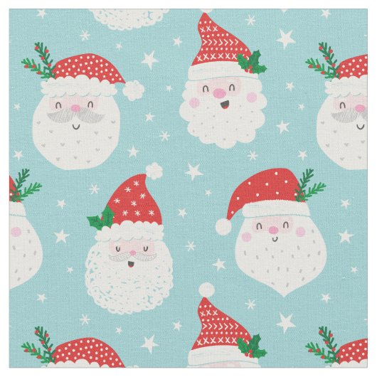 Niedliche Santa Heads auf hellblau Stoff (Nahaufnahme)