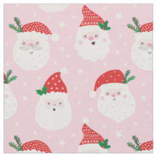 Niedliche Santa Heads auf hellrosa Stoff