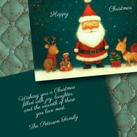 Niedliche Santa Illustration mit Tieren Karte